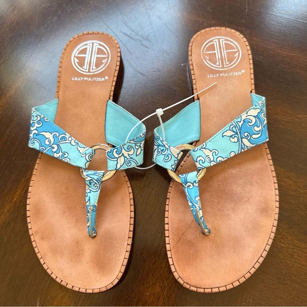 Lilly Pulitzer Aqua Blue Patterned Sandals